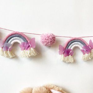 Macrame Rainbow Garland, Pom Pom Rainbow Garland, Yarn Macrame Mini Rainbows